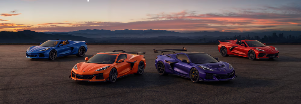 The 2026 Chevrolet Corvette Line-Up that includes the Stingray, E-Ray, Z06, and ZR1 in Buellton, CA. 