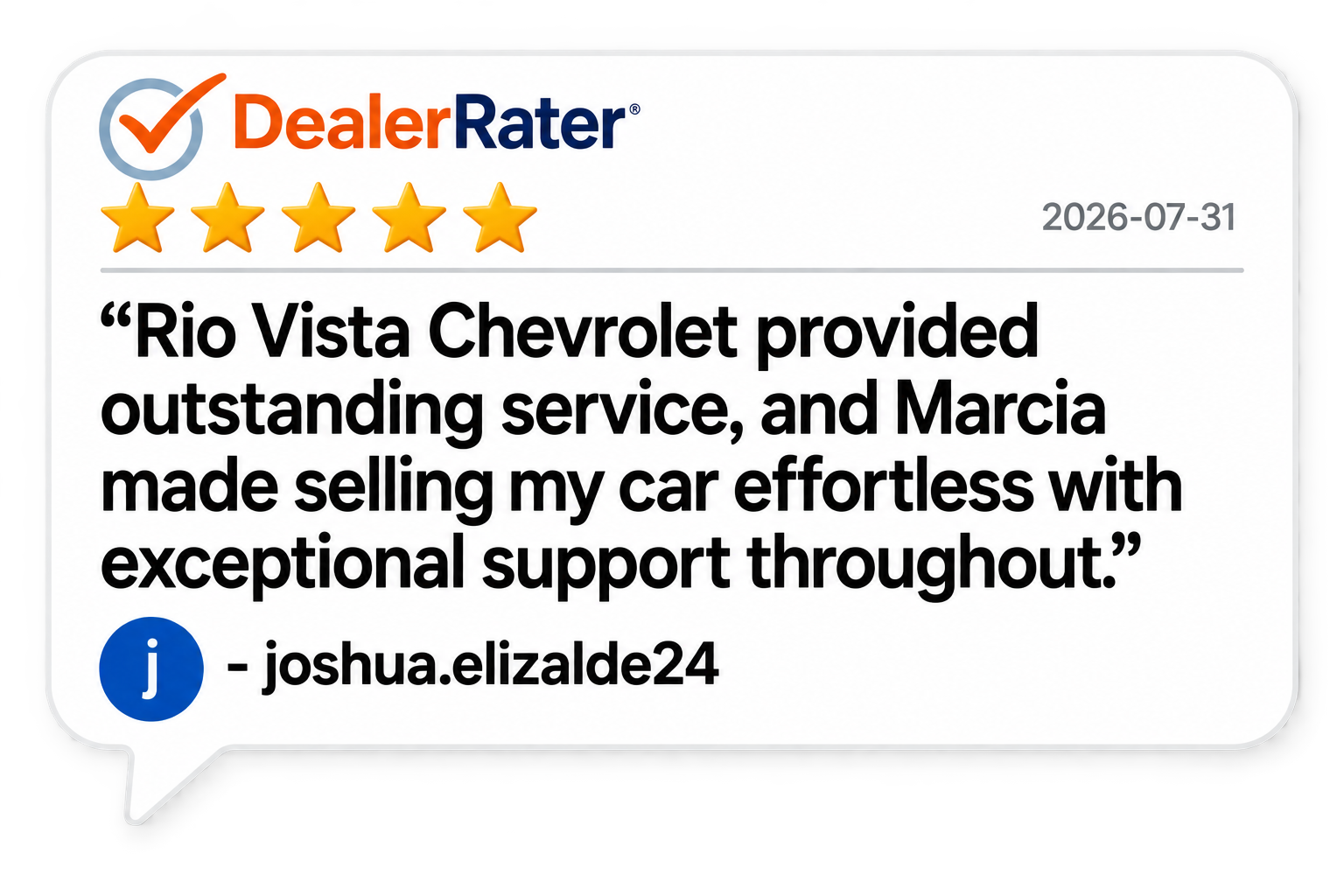 DealerRater review from joshua.elizalde24: Rio Vista Chevrolet provided outstanding service, Marcia made selling my car effortless.